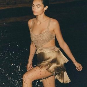 PatBo Metallic Fringe Trim Mini cut-out dress